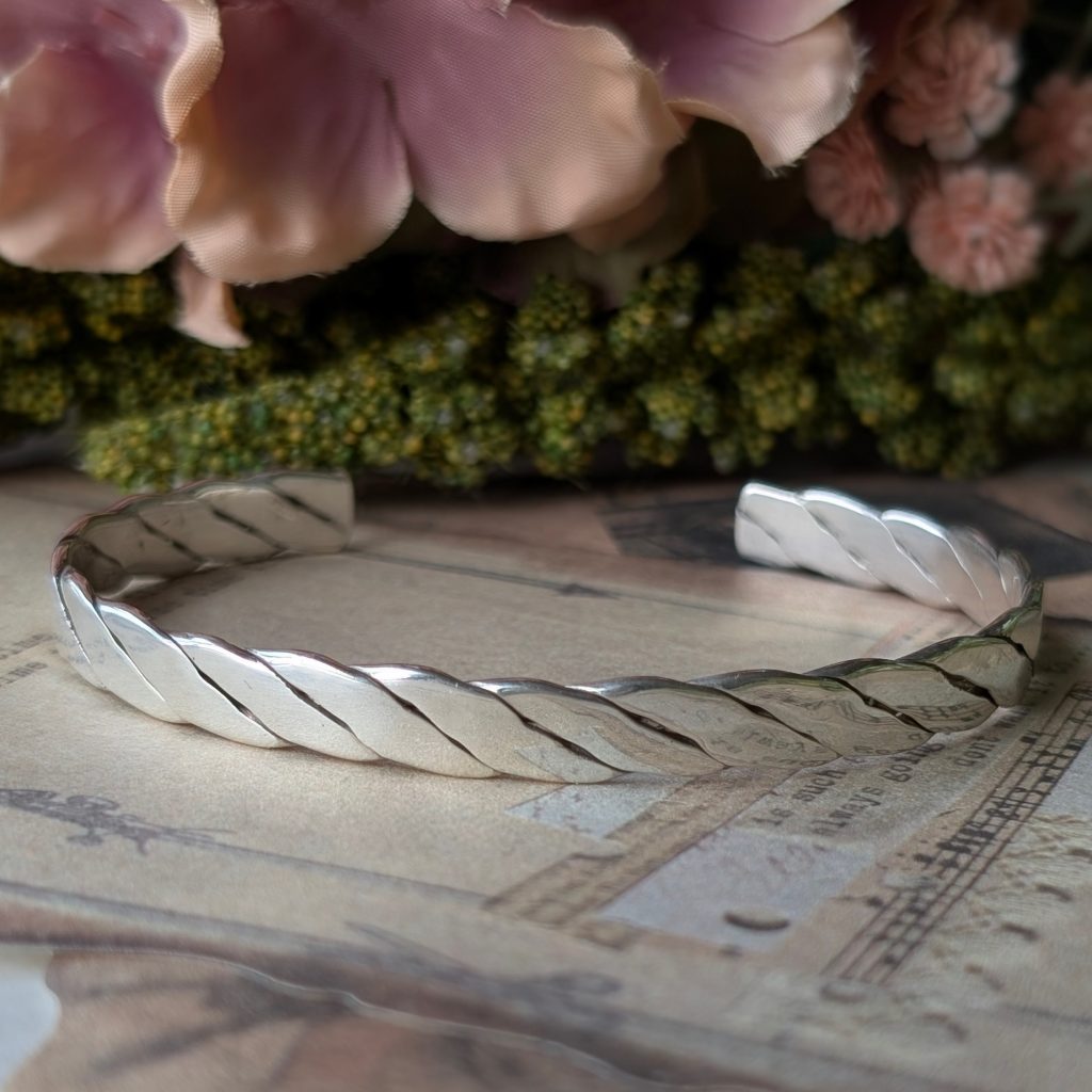 Braided Silver Cable Cuff Bangle
