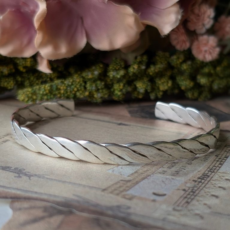 Braided Silver Cable Cuff Bangle