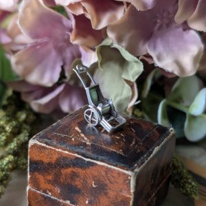 Vintage Silver Moving Cart Charm Buggy Spin