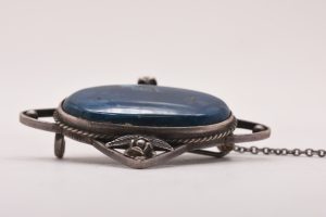 Vintage Silver Blue Stone Brooch Floral Motif - Image 3