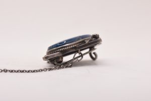 Vintage Silver Blue Stone Brooch Floral Motif - Image 4