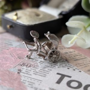 Vintage Man Pulling Cart Charm Silver Moves - Image 3