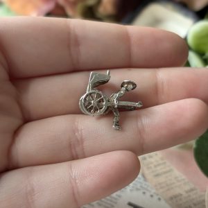 Vintage Man Pulling Cart Charm Silver Moves - Image 6