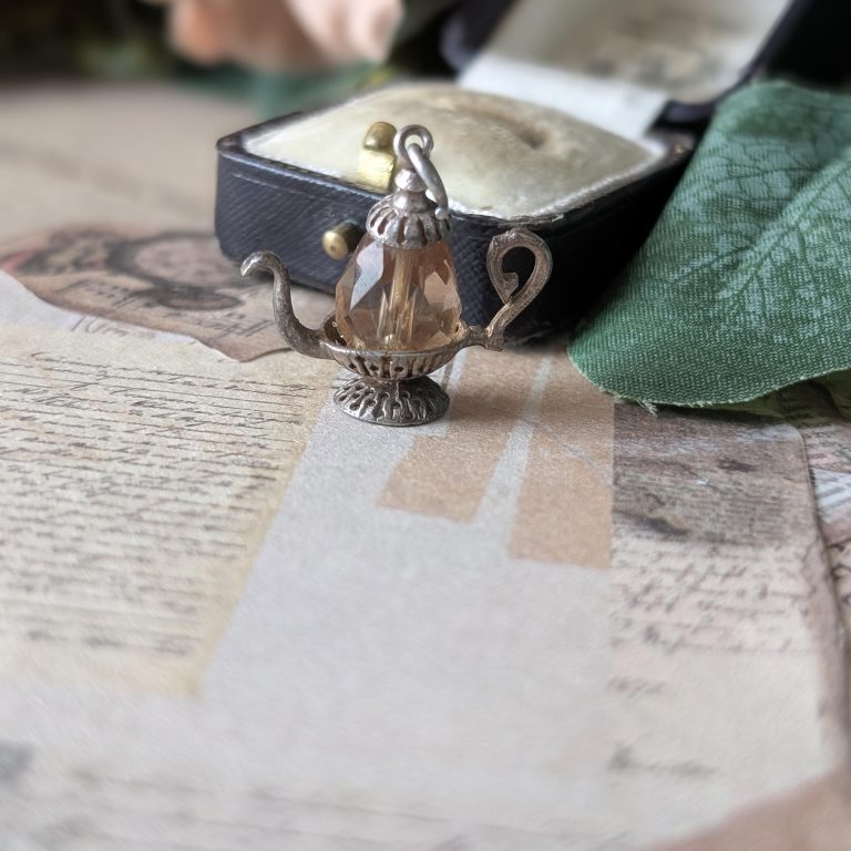 Vintage Silver Coffee Pot Glass Charm