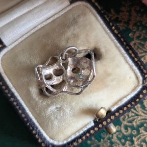 Vintage Silver Double Mask Charm Pendant Tragedy & Comedy c1970s - Image 2