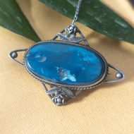 Vintage Silver Blue Stone Brooch Floral Motif