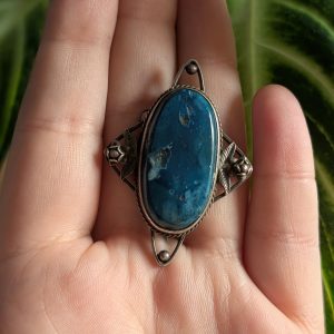 Vintage Silver Blue Stone Brooch Floral Motif - Image 2