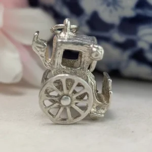 Whimsical Vintage Carriage Charm - Sterling Silver 70s Moving Wheels