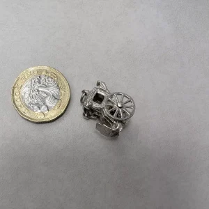 Whimsical Vintage Carriage Charm - Sterling Silver 70s Moving Wheels - Image 4