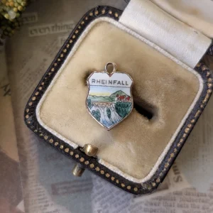 Matilda | Vintage Rheinfall Charm Rhine Falls Switzerland Silver Enamel Travel Shield Tested