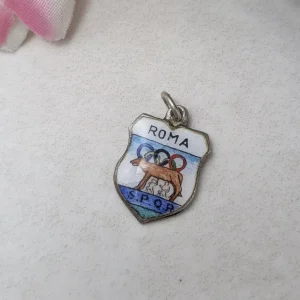 Rare Vintage Silver Roma Rome Travel Charm - 800 Italy Olympic Shield Enamel