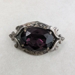 Vintage Silver Purple Paste Foil Backed Brooch - Image 4
