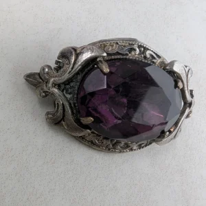 Vintage Silver Purple Paste Foil Backed Brooch - Image 8