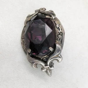 Vintage Silver Purple Paste Foil Backed Brooch - Image 7