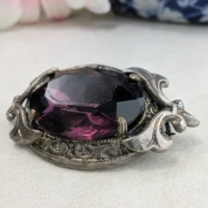 Vintage Silver Purple Paste Foil Backed Brooch - Image 6