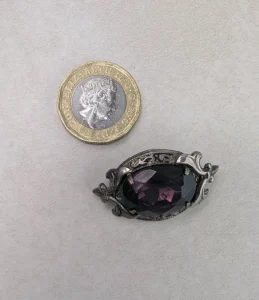 Vintage Silver Purple Paste Foil Backed Brooch - Image 3