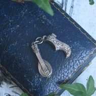 Vintage Silver Mandolin Shoe Charms, Figural Lute & Genie Slipper Pendant Set, Dainty Bracelet Charms, Musician Gift