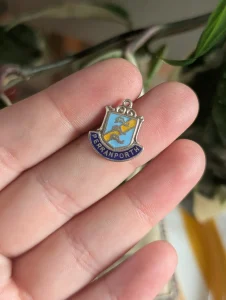 Vintage Perranporth Charm, Sterling Silver & Enamel Travel Shield, Cornish Town Crest Pendant - Image 3