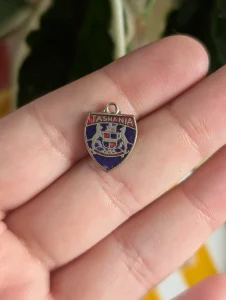 Vintage Tasmania Charm, Silver & Enamel Travel Shield, Australian State Crest Coat of Arms Pendant - Image 3