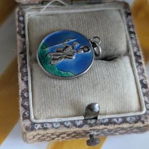 Vintage Silver Enamel St Christopher, Blue Green Pendant, Religious Medal, Traveller's Charm, Collectible - Image 4