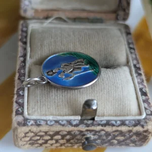 Vintage Silver Enamel St Christopher, Blue Green Pendant, Religious Medal, Traveller's Charm, Collectible - Image 3