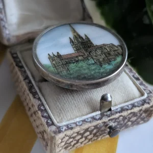 Vintage Sterling Silver Brooch, Church Building, Painted, Architectural Design, Collectible - Image 2