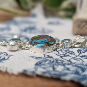 Preloved Sterling Silver Copper Turquoise Pendant, Multi Stone Statement with Pearl & Blue Glass, Boho Artisan - Image 4