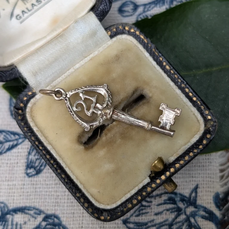 Vintage Silver Heart Key Charm