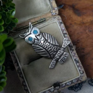 Vintage Silver Turquoise Owl Brooch
