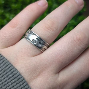 Vintage Silver Wave Band Ring, Oxidised Flames - Image 3