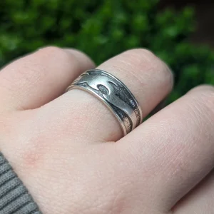 Vintage Silver Wave Band Ring, Oxidised Flames - Image 4