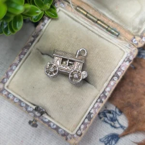 Vintage Sterling Silver Fortune Teller Charm Pendant, Opening Carnival Caravan