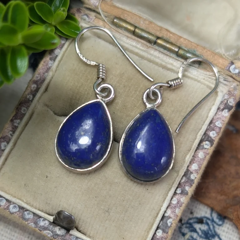 Silver Blue Stone Tear Drop Earrings