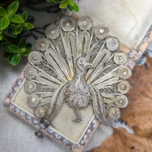 Vintage Silver Filigree Peacock Brooch