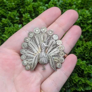 Vintage Silver Filigree Peacock Brooch - Image 2