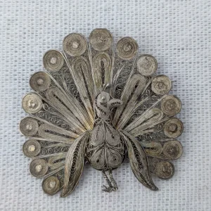 Vintage Silver Filigree Peacock Brooch - Image 6