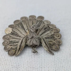 Vintage Silver Filigree Peacock Brooch - Image 5