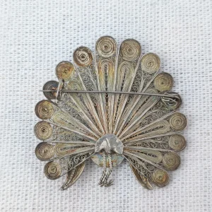Vintage Silver Filigree Peacock Brooch - Image 4
