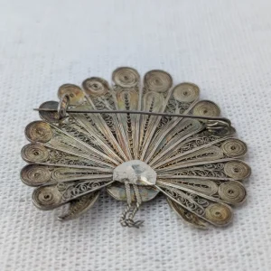 Vintage Silver Filigree Peacock Brooch - Image 3