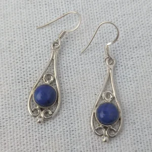 Vintage Silver Blue Stone Drop Earrings, Dangle Ornate Scroll - Image 7