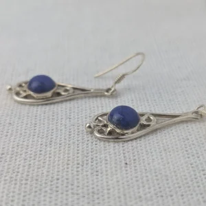 Vintage Silver Blue Stone Drop Earrings, Dangle Ornate Scroll - Image 5
