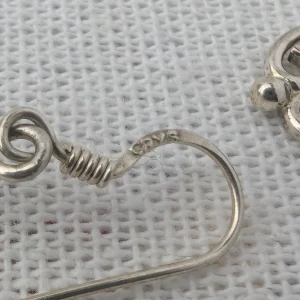 Vintage Silver Blue Stone Drop Earrings, Dangle Ornate Scroll - Image 4