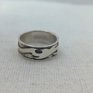Vintage Silver Wave Band Ring, Oxidised Flames - Image 8