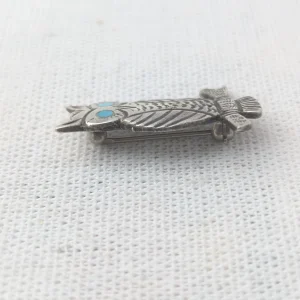 Vintage Silver Turquoise Owl Brooch, Southwestern Style - Image 5