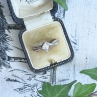 Vintage Silver CZ Solitaire Ring, Twisted Band