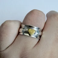 Sterling Silver Love Heart Spinner Ring, Wide Band - Image 2
