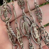 Antique Silver Fancy Link Necklace Fleur De Lis Long Chain 38" - Image 7