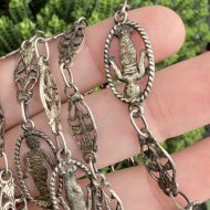 Antique Silver Fancy Link Necklace Fleur De Lis Long Chain 38" - Image 8