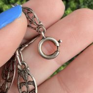 Antique Silver Fancy Link Necklace Fleur De Lis Long Chain 38" - Image 10