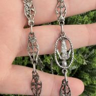 Antique Silver Fancy Link Necklace Fleur De Lis Long Chain 38" - Image 11